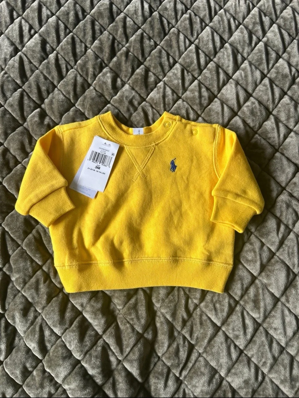 Ralph Lauren Yellow Baby Crewneck Sweatshirt with Navy Pony